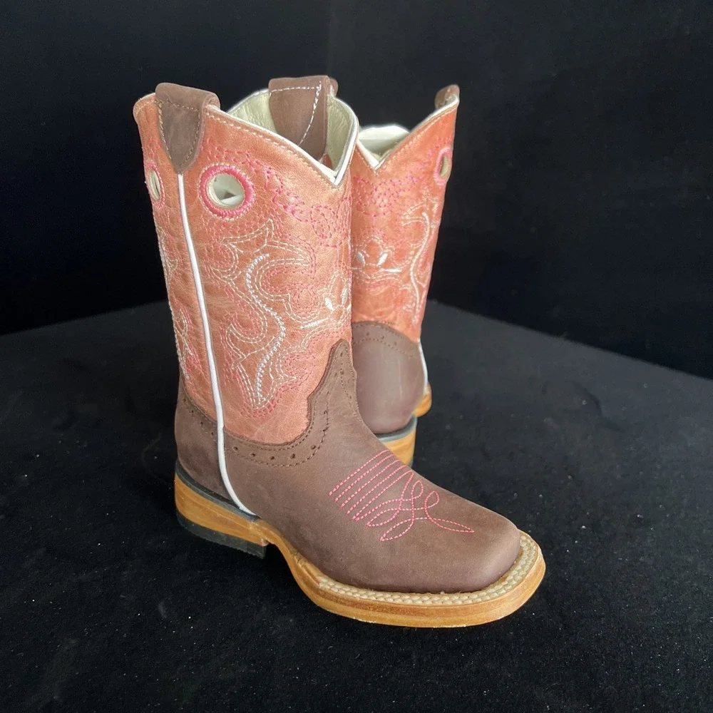 Kids Cowgirl Boots. Real Leather Brown/pink Size 8.. New
